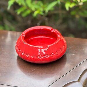 Vintage Bitossi Red Glazed Ceramic Ashtray Italian Mid Century Modern Pottery